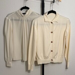 BUNDLE of EUC Vintage Blouse and Unbranded Sweater Size Medium